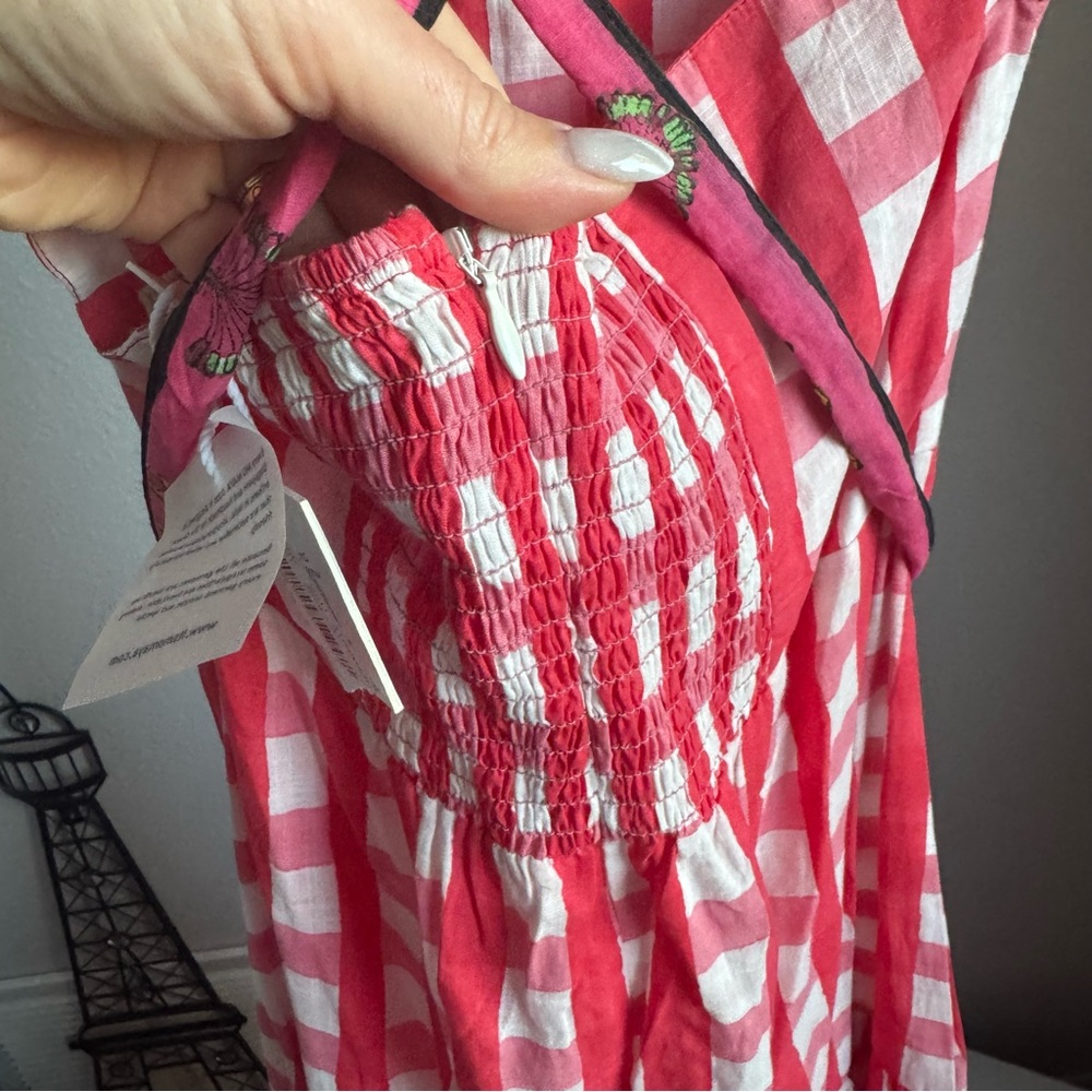 NWT Mo Maya Runa Gingham Check and Leopard Strap Print Maxi Dress Sz XS - Picture 12 of 16